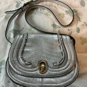 Aimee Kestenberg Silver Leather Crossbody Saddlebag super clean looks unused